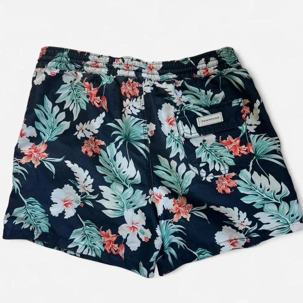Stylish 7Diamonds men's swim trunks featuring a bold tropical print | Size L